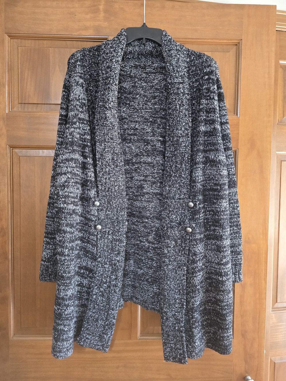 AGB Woman Marled Black/Gray/White Open-Front Cardigan